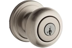 Kwikset Hancock Entry Door Knob with Lock and Key, Secure Keyed Handle Exterior, Front Entrance and Bedroom, Satin Nickel, Pick Resistant SmartKey Rekey Security and Microban