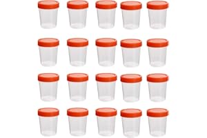 YXQ 20Pcs 120ML Sterile Specimen Cups with Lids 3OZ Screw-on Cap Red Cover Measuring Containers Seal Clear Transparent PP-Pla
