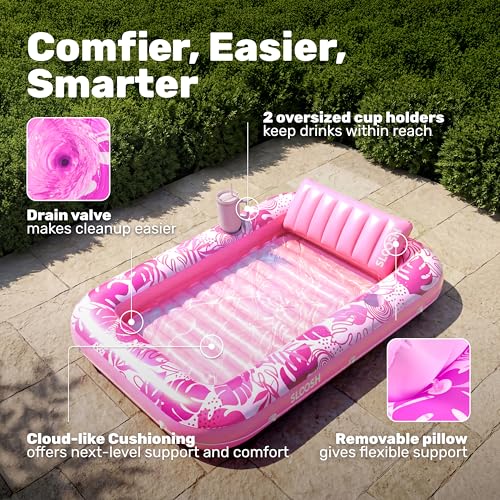 SLOOSH Inflatable Tanning Pool Float, 70"x46" Pool Floats for Adults with Pillow, 4 in 1 Float Tanning Raft, Sunbathing Bed for Sunbathing for Sunbathing for