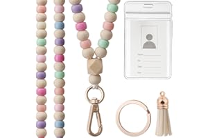 GUENOCIK Teacher Lanyard with ID Holder, Fashion Wood Beaded Lanyard for Keys, Super Cute Boho Breakaway Lanyard for Women
