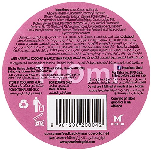 Parachute Gold Hair Cream Anti Hair Fall - 4.7 fl.oz. (140ml) - Contains Garlic and Coconut - Thumbnail 4