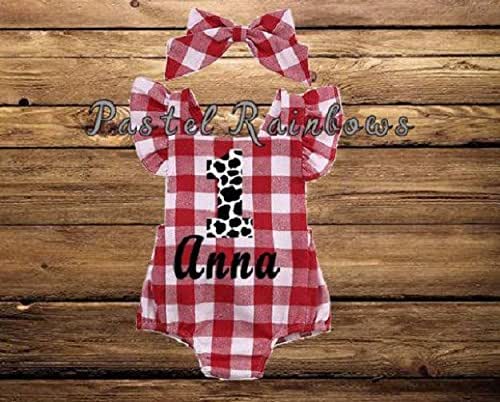 red gingham baby romper