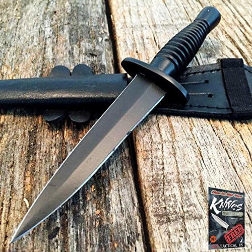 BRITISH Commando Dagger Black Tactical Hunting Elite Knife W/Leather Sheath 202047-BK + free eBook by ProTactical'US