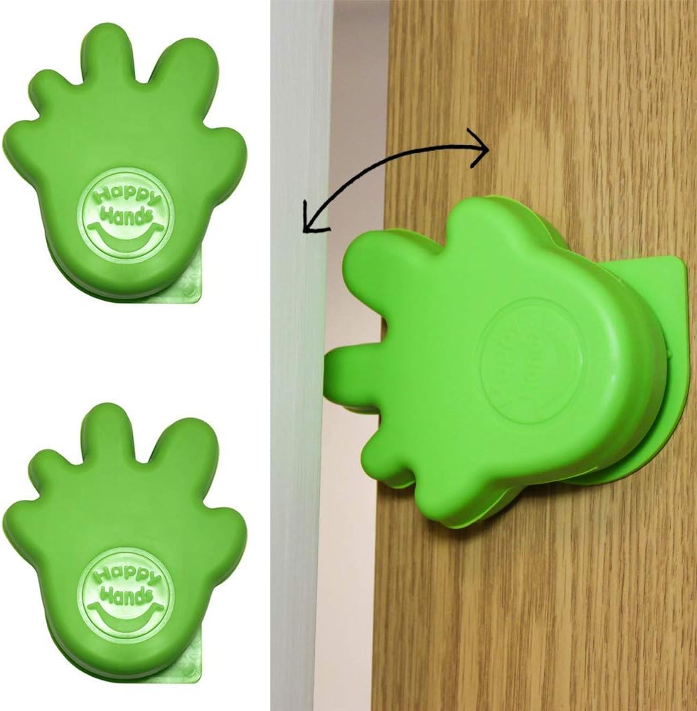 Happy Hands Anti Slam Child Door Safety Finger Trap Stoppers, No Tools Required (Adhesive Attachment)