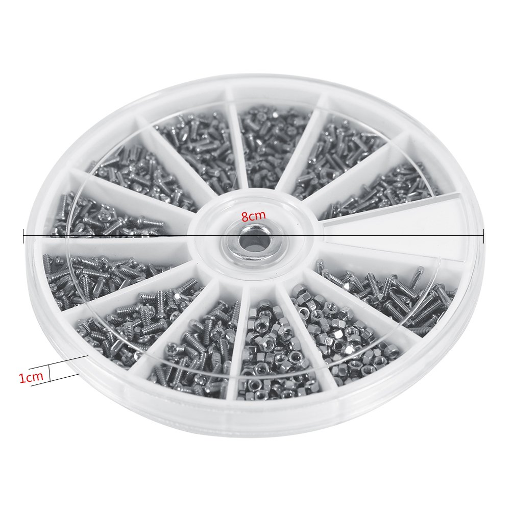 Fdit Eyeglasses Repair Screw Kit, 600 Pcs M1 M1.2 M1.4 M1.6 Small Screws, 12 Types Micro Nut & Bolt Assortment Fastener, Watches Glassess Phone Camera Repair Tool Accessory