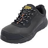 ELVALESOE Steel Composite Toe Shoes for Men Non Slip Black Safety Shoes Puncture Protection and Electrical Resistance Leather Construction Boots Extra Wide for Warehouse,Port,House Renovation