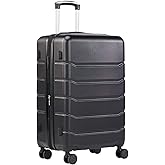 Sweetcrispy Carry on Luggage, Hard Shell ABS Suitcase with Double Spinner Wheels, Lightweight Expandable Rolling Suit Case with TSA Lock, 21 Inch Charcoal Black