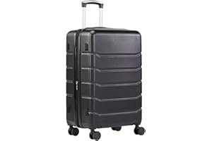 Sweetcrispy Carry on Luggage,Hard Shell Expandable Double Spinner Rolling Wheels Suitcase,TSA Lock, Charcoal Black, 21 Inch