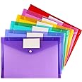 6 Pack Clear Document Folders Plastic Envelopes Poly Envelopes File Envelopes with Label Pocket and Snap Button for Home Work Office Organization, Letter Size/A4 Size, 6 Colors