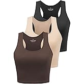 Porvike Sports Crop Tank Tops for Women Cropped Workout Tops Racerback Running Yoga Tanks Cotton Sleeveless Gym Shirts 3 Pack