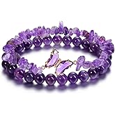Top Plaza Amethyst Bracelet Healing Crystal Stone Bracelet for Women 8mm Crystal Beads Butterfly Charms Stretch Bracelet Handmade Energy Gemstone Bracelet Jewelry