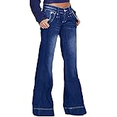 Flamingals Low Rise Straight Leg Wide Leg Baggy Jeans Women Stretch Boyfriend Butterfly Flare Denim Pants