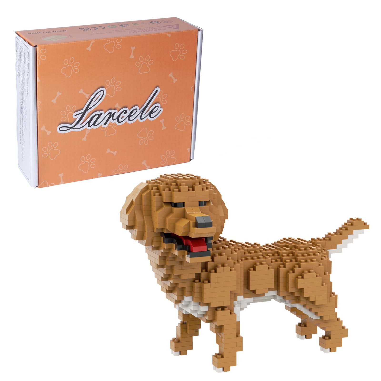 Larcele Mini Building Blocks Animal Set, DIY Micro 3D Building Toy Bricks,824pcs KLJM-05 (Golden Retriever)