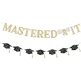 FHGG Glitter Congratulations Banner Mastered It Decorations Gold Glitter Graduation Class of 2026 Pre-Strung College Congrats Grad Party Decor with Tassel Pie