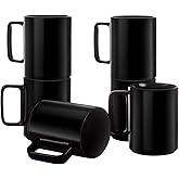 E-liu Porcelain Tea Mugs Coffee Mug Set, Large 15 Ounces Cups for Coffee, Tea, Cocoa, and Mulled Drinks, Set of 6, Black