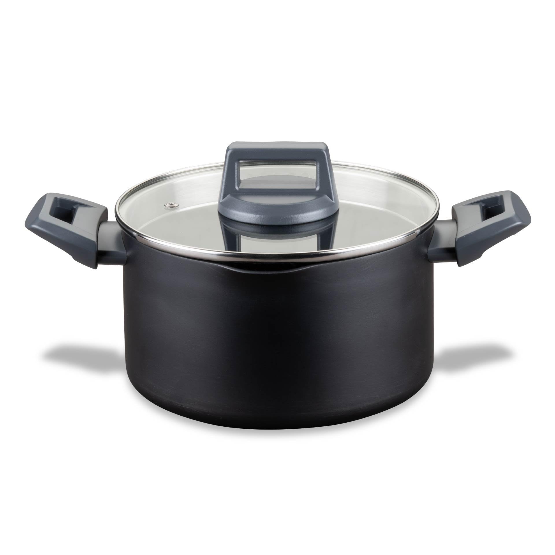 Fackelmann STATEMENT ⌀20cm Cooking Pot, Recycled Aluminium, Non-Stick PFAS Free Ceramic Coating, Heat-Resistant Comfort Grip Handle, Glass Lid, All Stoves Including Induction, 33x20x11.5cm, Ash Grey