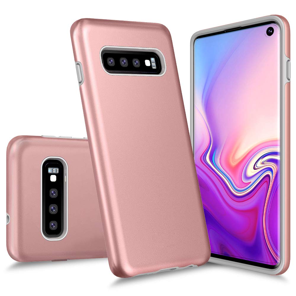 Galaxy S10 Case, Androgate [Pearl Series] Hybrid Matte Protective Back Cover Bumper Case for Samsung Galaxy S10, Pink Gold