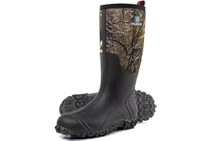 Trudave Rubber Boots for Men with Steel Shank, Waterproof Insulated Reliable Rain Boots for Outdoor Work Hunting, Warm Dry 5mm Neoprene Anti-slip All-Season Mud Boots, Size 5-14
