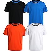 Pro Athlete Boys Athletic Shirts - 4 Pack Moisture Wicking Active Performance Shirt for Boys - Lightweight Dry Fit Shirts