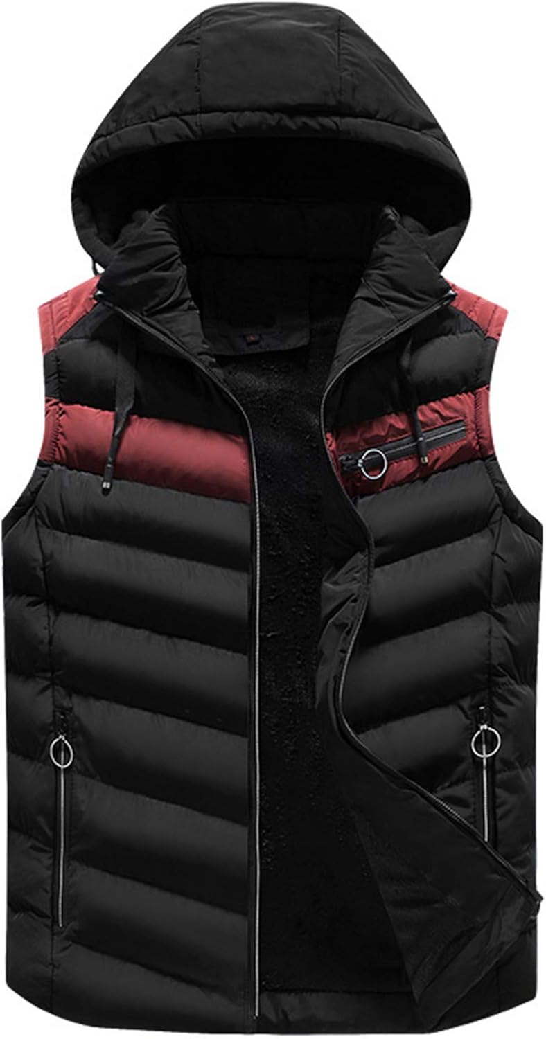 Men's Removable Hooded Puffer Vest Winter Casual Warm Cotton Padded