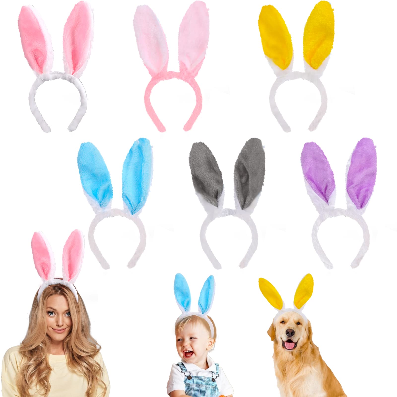 HANSGO 6PCS Easter Bunny Ears Headband, Cute Colorful Bunny Hairbands for Easter Party Dressup Party Favor