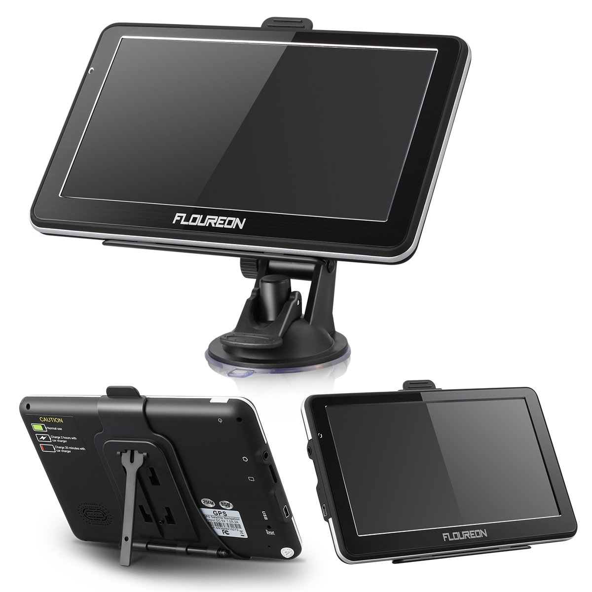 GPS de Coches, FLOUREON Navigation de 7 Pulgadas Pantalla LCD capacitiva Sat Nav Navigator para camión y automóvil con actualizaciones de mapas de por Vida (Negro)