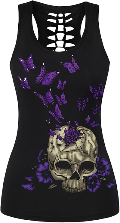 Aivtalk - Camiseta sin Mangas con Impresión Calavera Chaleco Casual Atractivo Verano para Chicas Mujeres