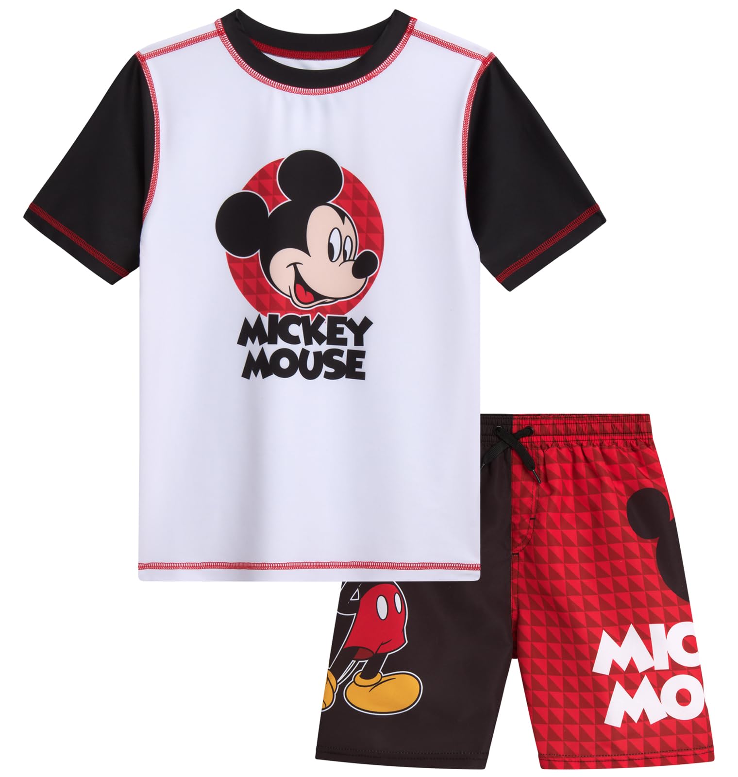Photo 1 of Disney Boys Rash Guard Set - 2 Piece Mickey Mouse, Cars Lighting McQueen, and Buzz Lightyear UP50+ Swim Set for Boys (2T-7), Size 5-6, White/Black/Red Mickey
