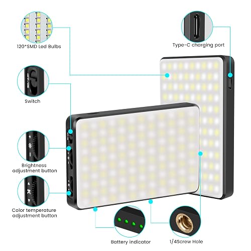 120 LED Selfie Light, 5000Mah Rechargeable Clip Phone Light, Adjusted 3...