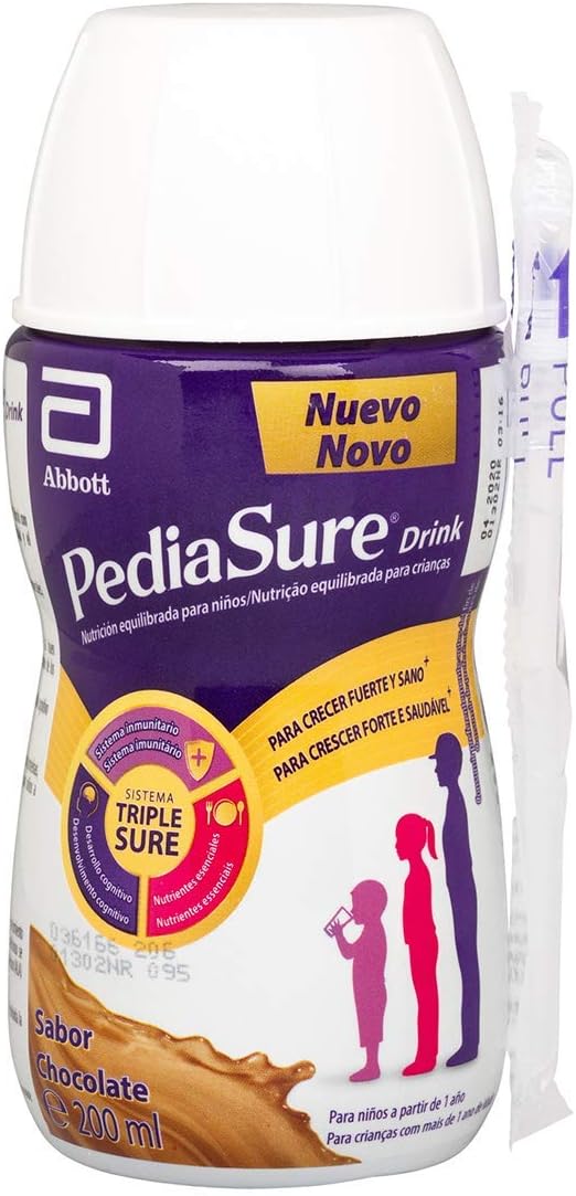PediaSure drink – Batido para Niños, Sabor Chocolate, con Proteínas, Vitaminas y Minerales - Pack 4 botellas x 200ml
