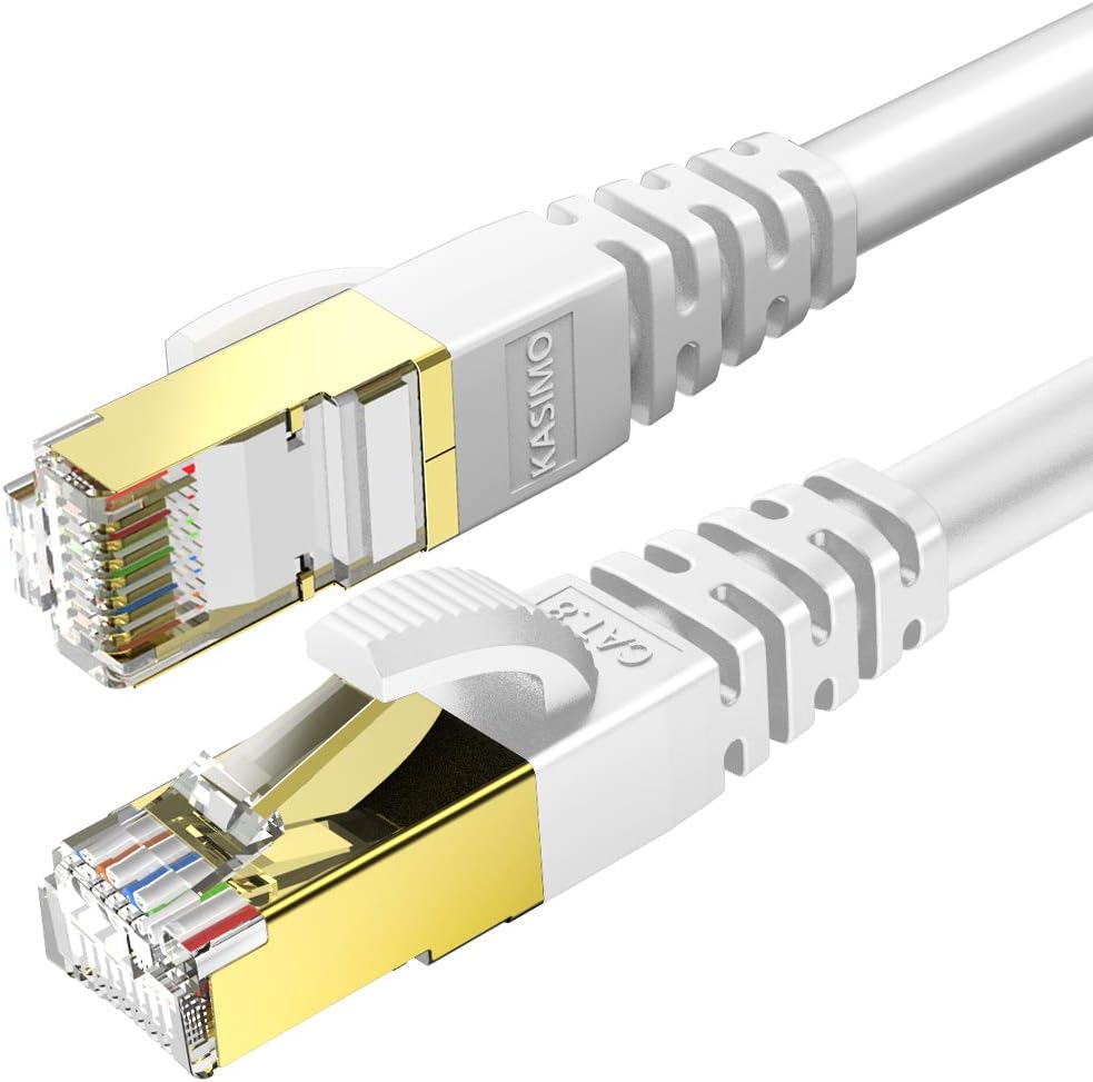 KASIMO CAT 8 Ethernet Cable 75ft, Cat8 Internet Cable 40Gbps with RJ45 Gold Plated Connector SFTP, High Speed Gaming LAN Patch Cable, Compatible with Cat5/Cat6/Cat7, White (White, 75FT 1 Pack)