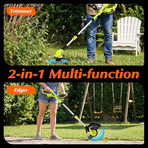 20V Electric Weed Wacker Cordless Edger Lawn Tool 2 X 2.0Ah Battery Powered Weed Eater with Charger, 12 Inch Lightweight String Trimmer, Auto Line Feed Grass Cutter Lawn Mower for Small Yard Garden