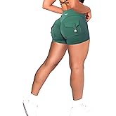 Danysu Women Pocket Shorts Cross High Waist Scrunch Butt Booty Workout Lifting Athletic Gym Bottoms