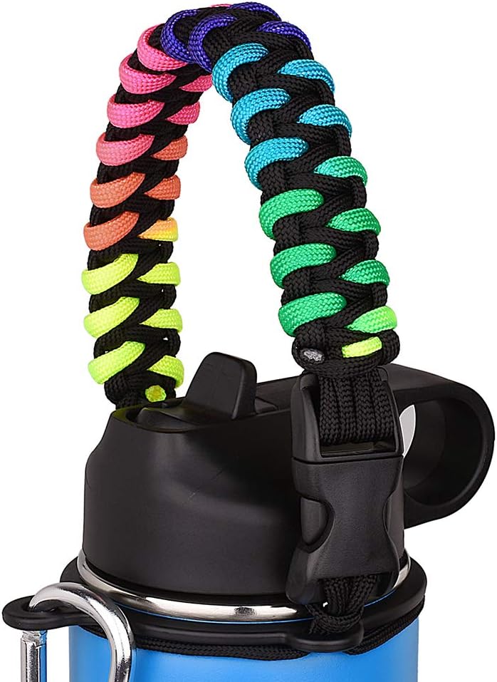 Wongeto Paracord Handle- Survival Strap Cord with Safety Ring and Carabiner for Hydro Flask Wide Mouth Water Bottles 12oz - 64 oz Sport Water Bottle Strap Carrier