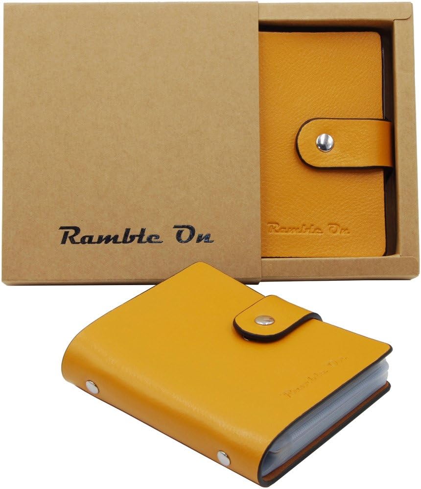 Genuine Leather Business Card / Credit Card Holder Case by Ramble On – Holds up to 80 Business Cards or 40 Credit Cards - Comes in a Great Gift Box (Yellow)