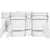 House Naturals 4 Gallon Square Food Grade Bucket Pail with Lid (Pack of 4) Made in USA containers (White)