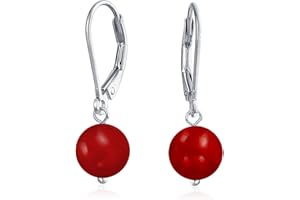 BLING JEWELRY Simple Basic Gemstone Round 8MM Bead Ball Drop Dangle Earrings For Women Teen Secure Hinge Lever back .925 Sterling Silver Birthstones More Colors