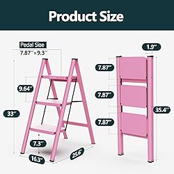 WOA WOA 3 Step Stool, Step Ladder Foldable with