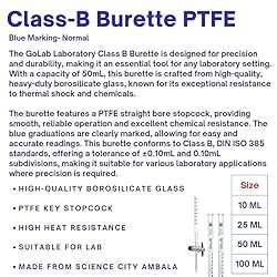 10pcs GoLab Laboratory Class B Burette, 50mL - PTFE
