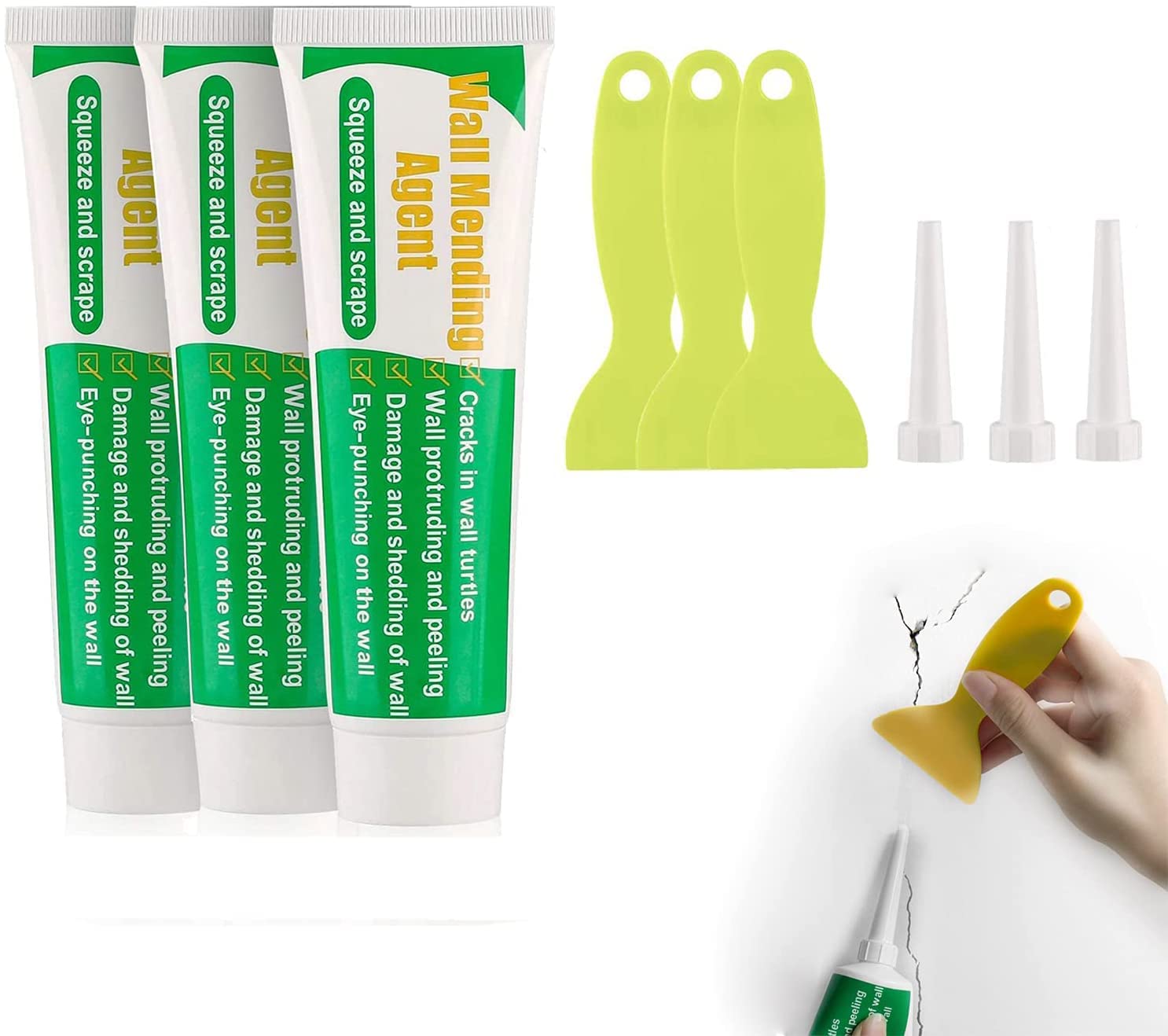 Wall Repair Cream,3X120g Wall Mending Agent,Wall Filler,Mildew and Waterproof Restorer,Nail Holes, Peeling,Graffiti, Stains, Scraper Repair Tool - Quick Drying Repair Filler Paste