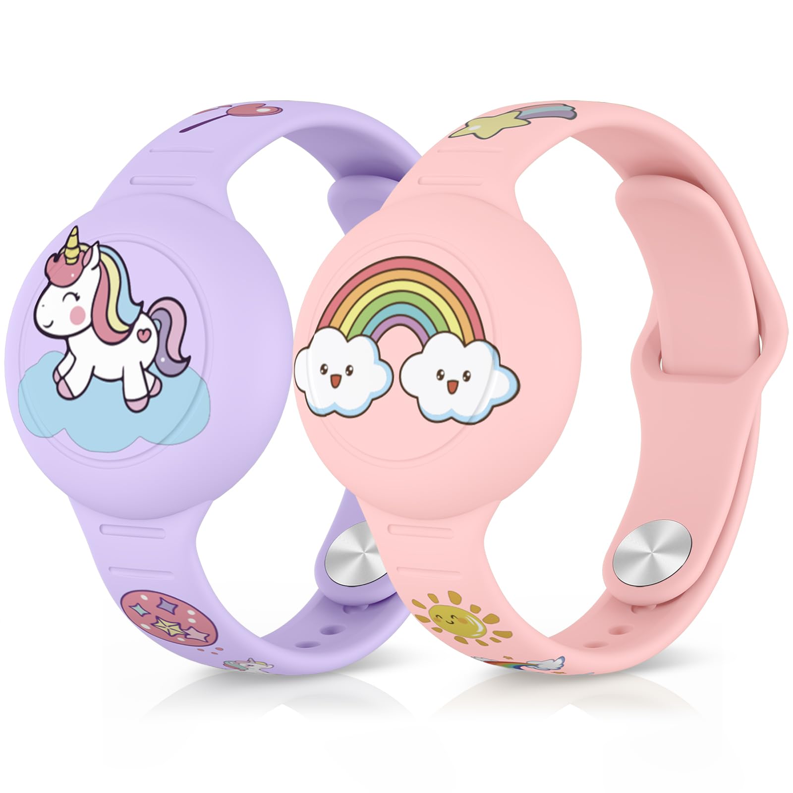 Photo 1 of 2 Pack Airtag Bracelets for Kids, Soft Silicone Waterproof Hidden Air tag Wristband - Adjustable GPS Tracker Holder Compatible with Apple Airtag Watch Band for Child, Boys, Girls (Pink+Lavender)