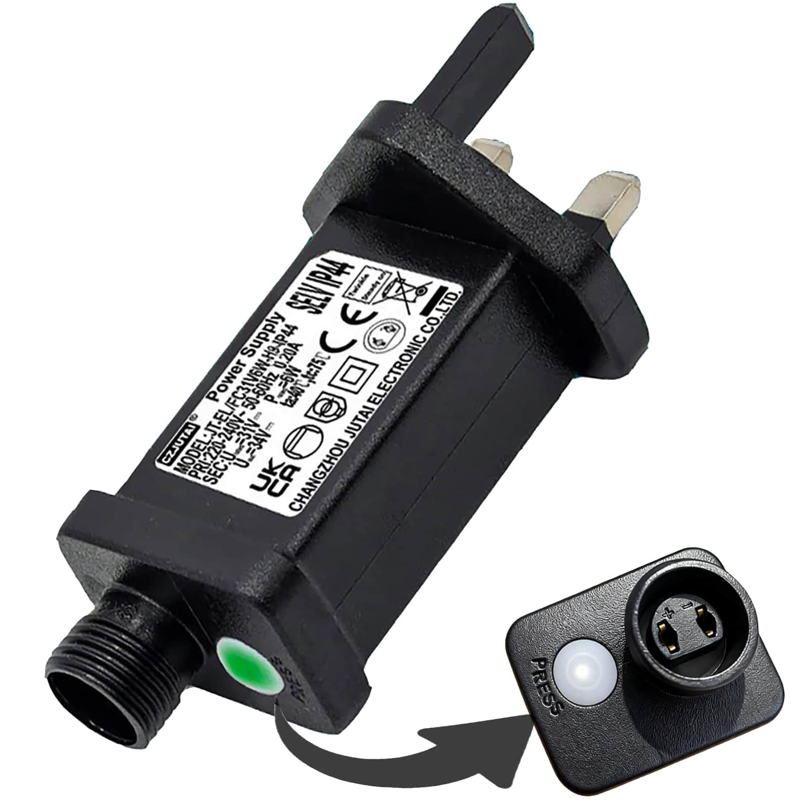 Joycome Transformer for Christmas Lights 31V 6W Transformer Plug with 8 Modes, Timer Function, Replacement Power Supply 3 Pin UK Plug Adapter for Outdoor Christmas String Lights