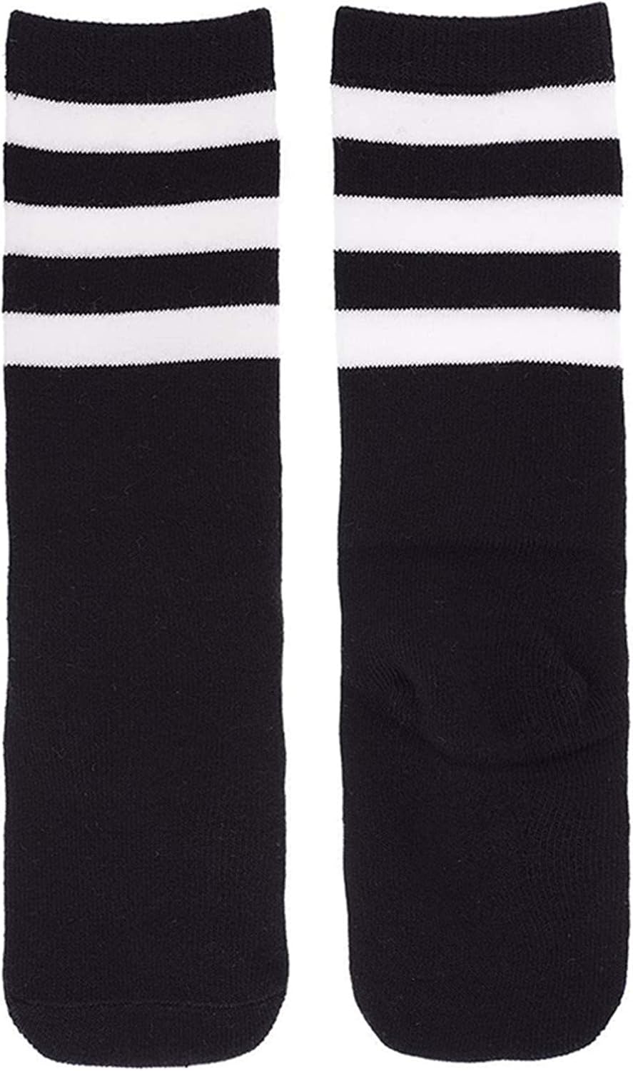 Century Star Kids Child Sport Soccer Socks Knee High Tube Socks Three Stripes Cotton Cute Stocking for Boys Girls 1 Pair Black White One Size: Clothing