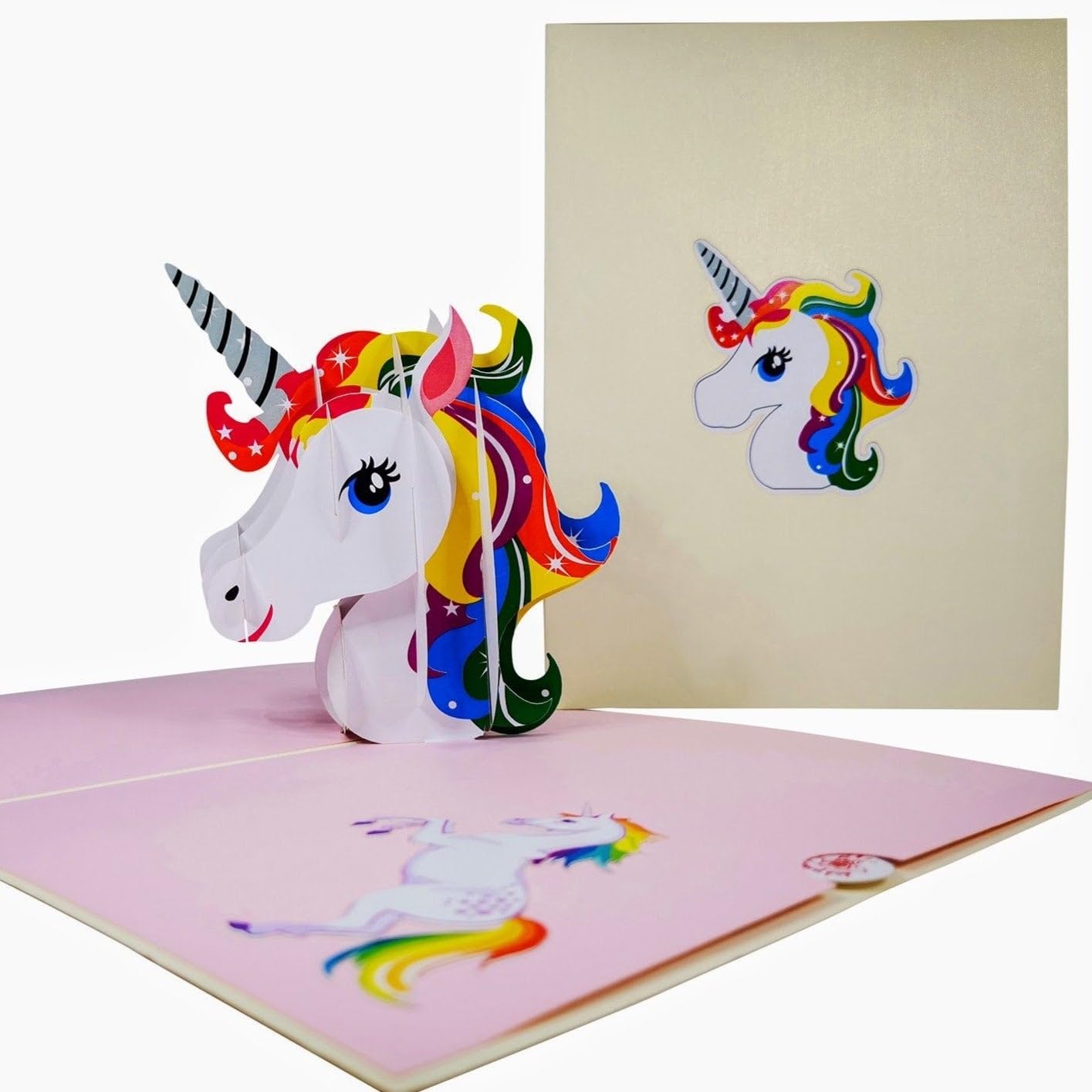 CardPop Unicorn Head with Rainbow Mane Pop-Up Card - 3D Pop Up Greeting Card