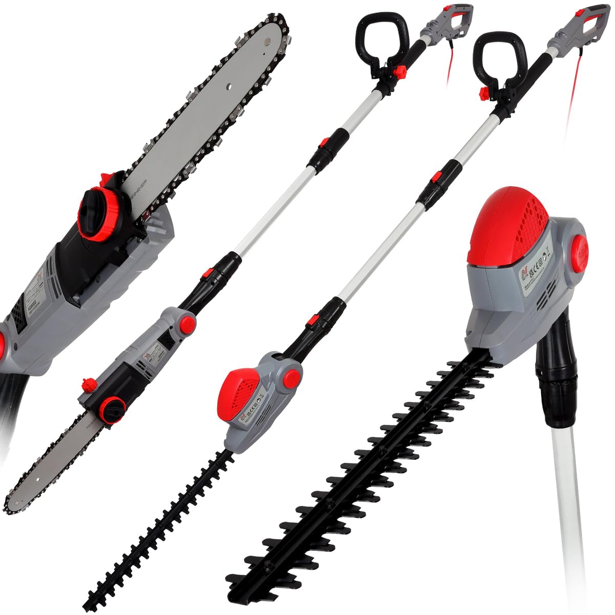 NETTA 2 in 1 Electric Hedge Trimmer Corded & Chainsaw 710W - Long Reach Extendable Pole Trimmer Extends to 2.7m, Hedge Cutter & Bush Trimmer, Heavy Duty for Thick Branches, Adjustable Head, 10m Cable