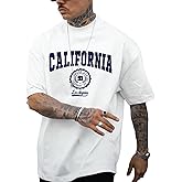 GORGLITTER Men's Oversized Graphic Drop Shoulder Tshirt Round Neck Short Sleeve Loose Casual Tee Top