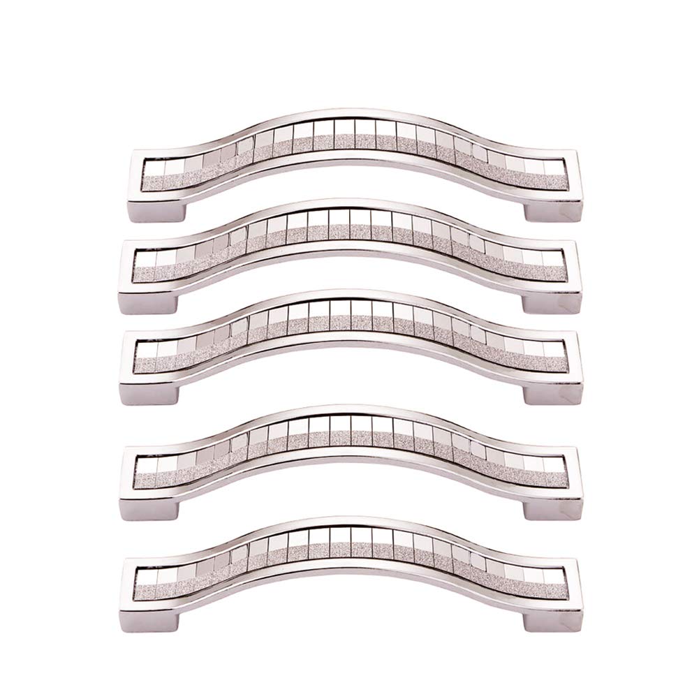 BOZONLI 5pcs Rhinestone Crystal Wardrobe Handles Europe Style Zinc Alloy Furniture Door Pull Handle for Kitchen Cabinet Cupboard Dresser Knobs (96mm, Silver)