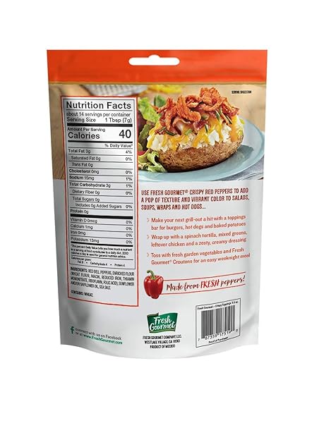 FRESH GOURMET CRISPY RED PEPPERS | 3.5 OUNCE, PACK OF 6 | LOW CARB | CRUNCHY SNACK AND SALAD TOPPER