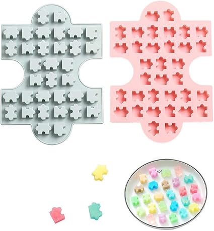 Amazon パズルピース シリコンキャンディ型 パズルクレヨンメーカー シリコンパズル型 チョコレートグミ 脂肪ボム ワックスサンプルエポキシ樹脂製アイスキューブトレイ 2個 Moldfun 飴 チョコレート型