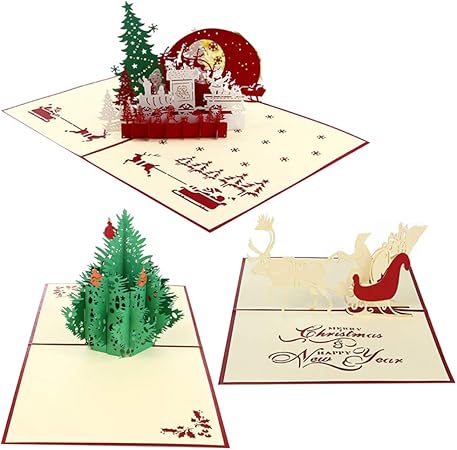 Decorazioni Natalizie Per Biglietti Di Auguri.Nuobesty 3pcs Carte Pop Up Natalizie Con Busta Biglietti Di Auguri Decorativi Creativi Biglietti Di Auguri Biglietti Di Auguri Per Le Festivita Natalizie Amazon It Casa E Cucina